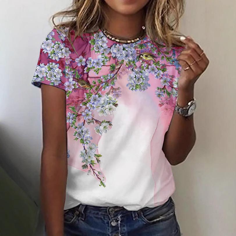 Summer Women's 3D Printed Fresh Butterfly Casual Loose Round Neck Short Sleeved T-shirt