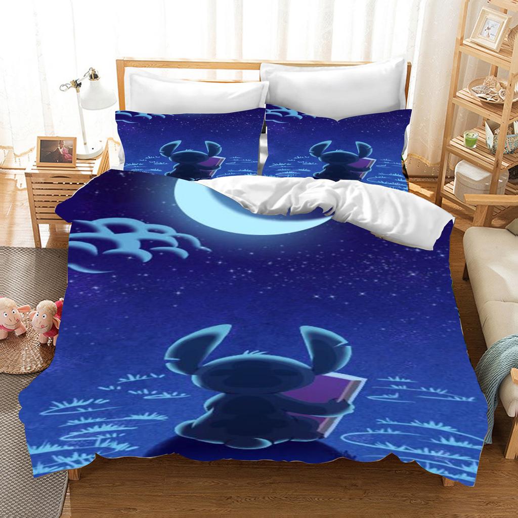 Stitch Anime Domácí Ložnice Přikrývka Severský polyesterový materiál vhodný pro děti i dospělé 3dílná sada
