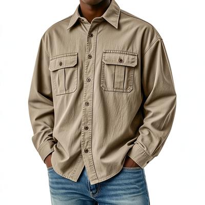 Cargo Shirts Men's Breathable Long Sleeve Multi-Pockets Work Shirts Vintage Hiking Fishing Shirt Outdoor Blouse
