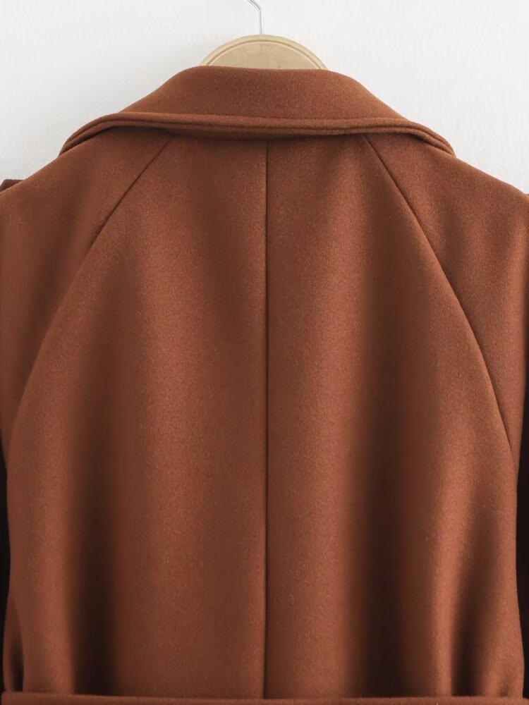 2024 Winter Women's European & American Style Double-Breasted Long Coat with Belt