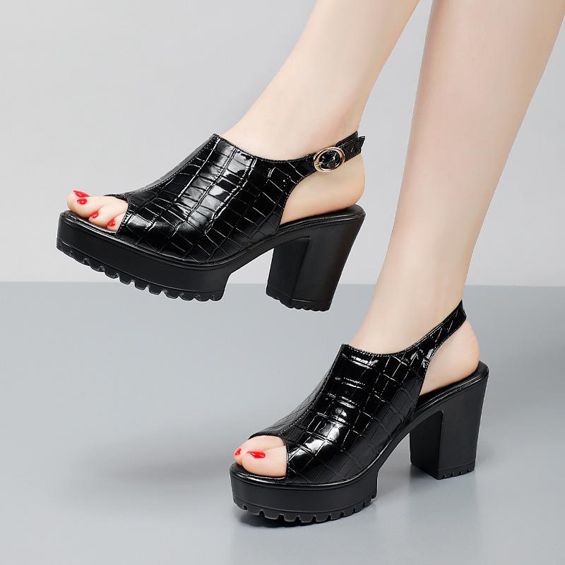 Fashion Small Size 32-43 Elegant Block High Heels Sandals Summer 2025 Patent Leather Shoes Thick Platform Women Office Model Sandals