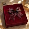 Festival Atmosphere Hanging Decor Glitter Christmas Bow, Gold Sparkling Ribbon Ornament for Bows Window Display Tree Wreath Gift Box, Festive Wedding