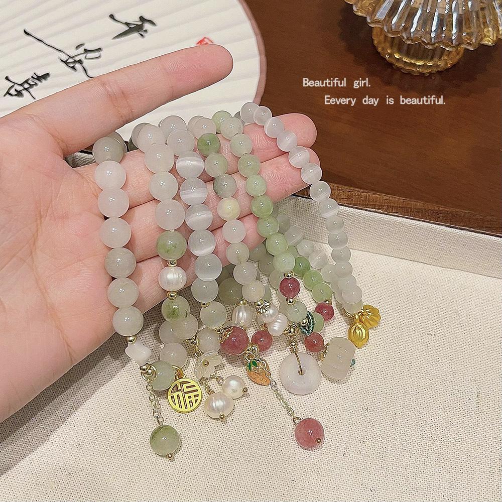 Sweet Fashion Creative Natural Stone Crystal Pearl Bracelet Light Luxury Niche National Wind Couple Bracelet Jewelry Women