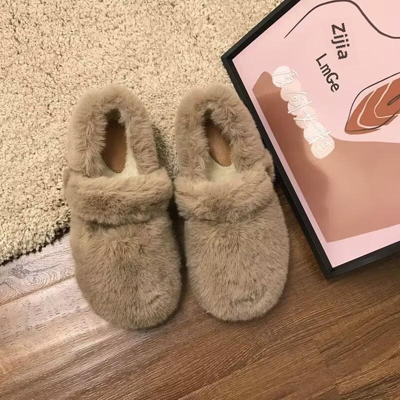 WD Large Women’s Wide Fit Mink Fur Outdoor Shoes, Sizes 41-43, Winter Plush
