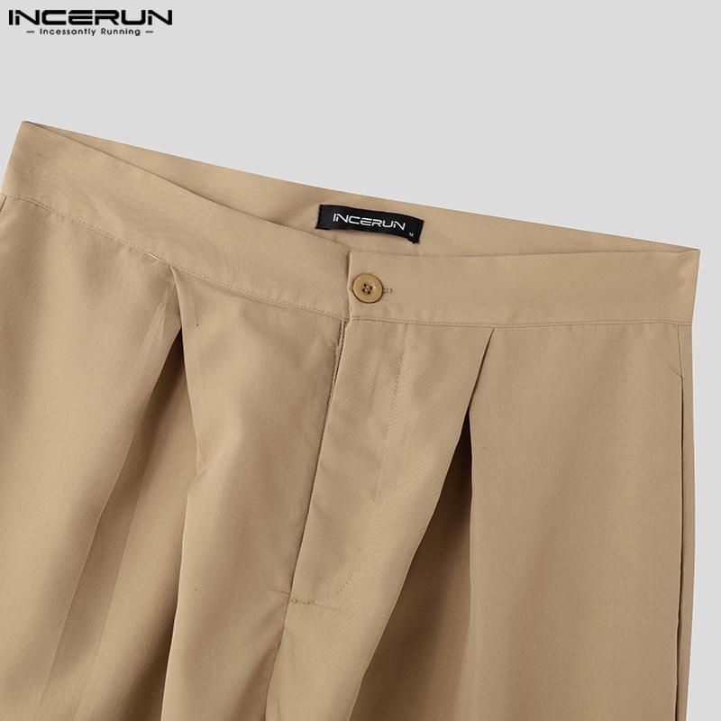 INCERUN Pánské zavinovací dlouhé kalhoty s vysokým pasem Ležérní zip se širokými nohavicemi