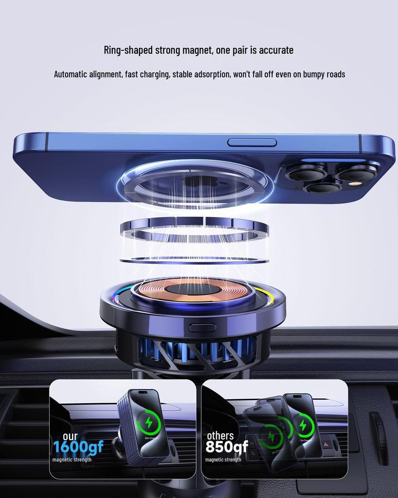 QI2 Magnetic Wireless Car Charger with LED Light and Fast Cooling