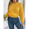Women European American Style Solid Color Twisted Lantern Long Sleeve Waisted Pullover Sweater