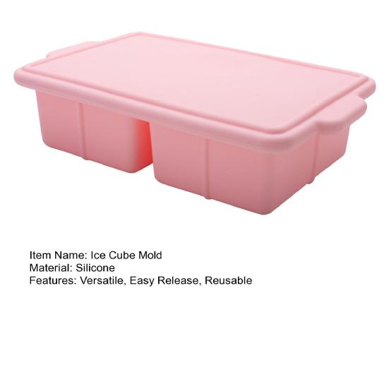 Square Ice Cube Tray with Lid 2-Cavity Food-Grade Silicone Easy-Release Mold for Whiskey Cocktails Leak-Proof Stackable Ice Cube Maker