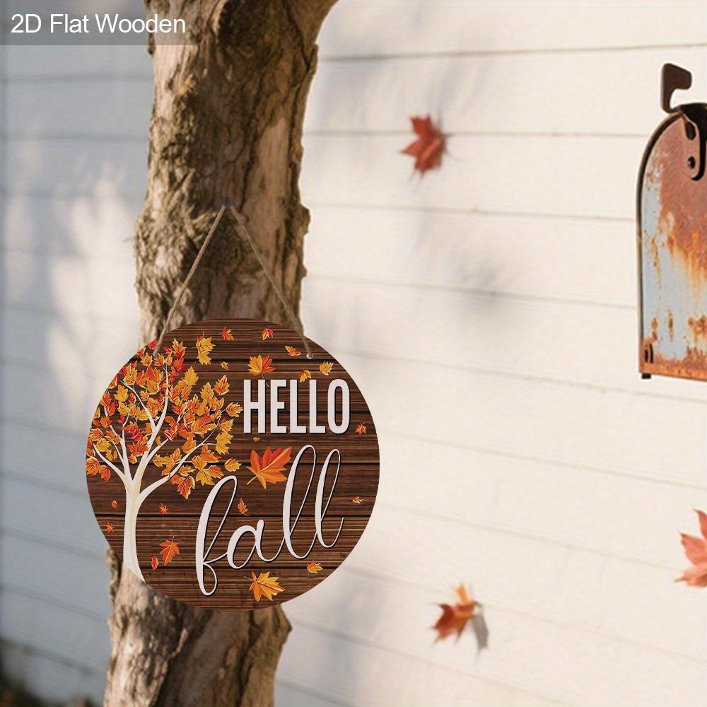 2D Flat Autumn Harvest Wooden Sign, Unique Hello Fall Decorative Plaque with Thanksgiving Theme, Ideal for Outdoor, Indoor, Home Decor