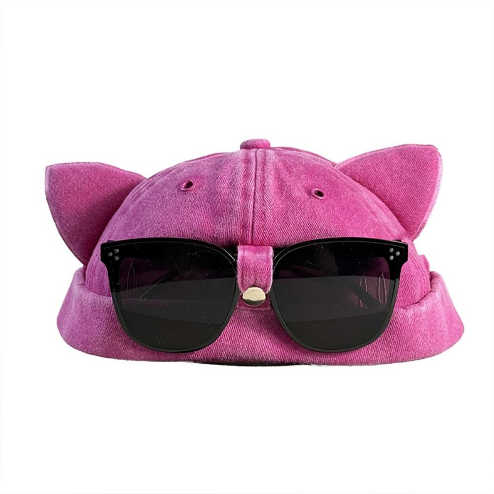 Cute Dome Melon Cap Cat Ears Bucket Cap Fashion Solid Color Docker Hat Camping