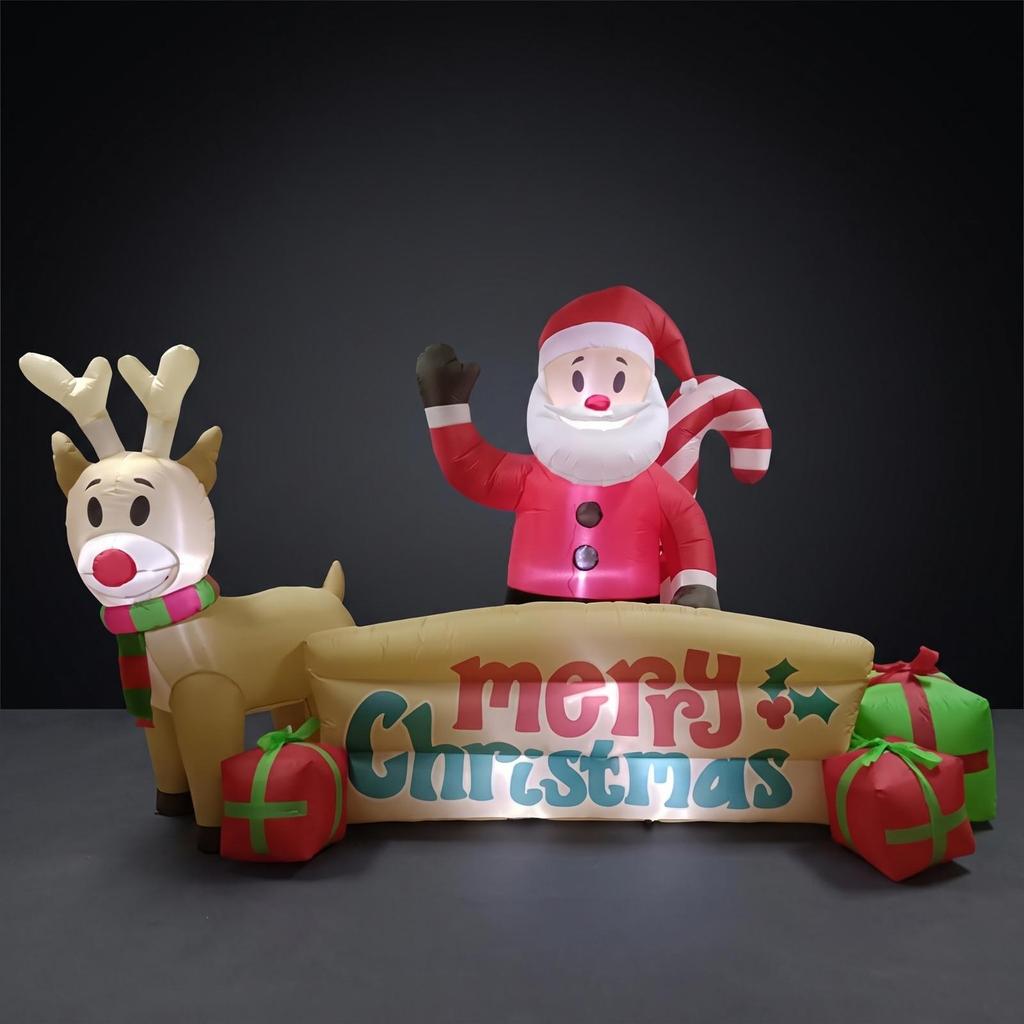 Inflatable Santa Christmas with Reindeer Easy Bottom Zipper Deflation,