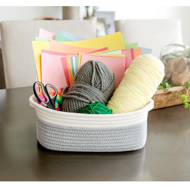 Cotton & Jute Woven Storage Basket - Cosmetics, Snacks, Sundries Organizer