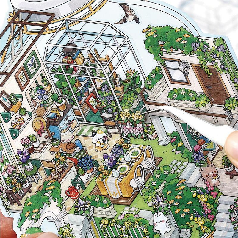 4 Style The Ninth Bullet Series Sticker Scene 2.5D Landscape Miniature Sticker Decompression Collage Landscape DIY Decoration