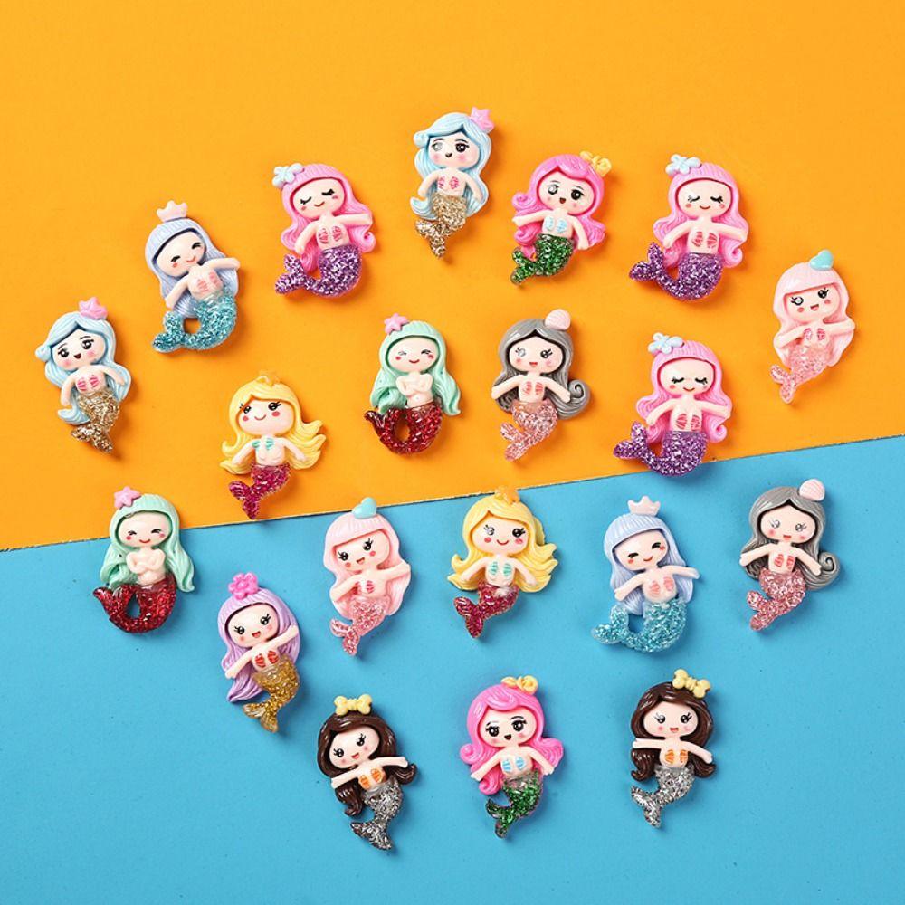 

10 pcs Resin Mermaid Resin Patch Glitter Powder Mermaid Flat Back Ornament Multi-purpose Earrings random style