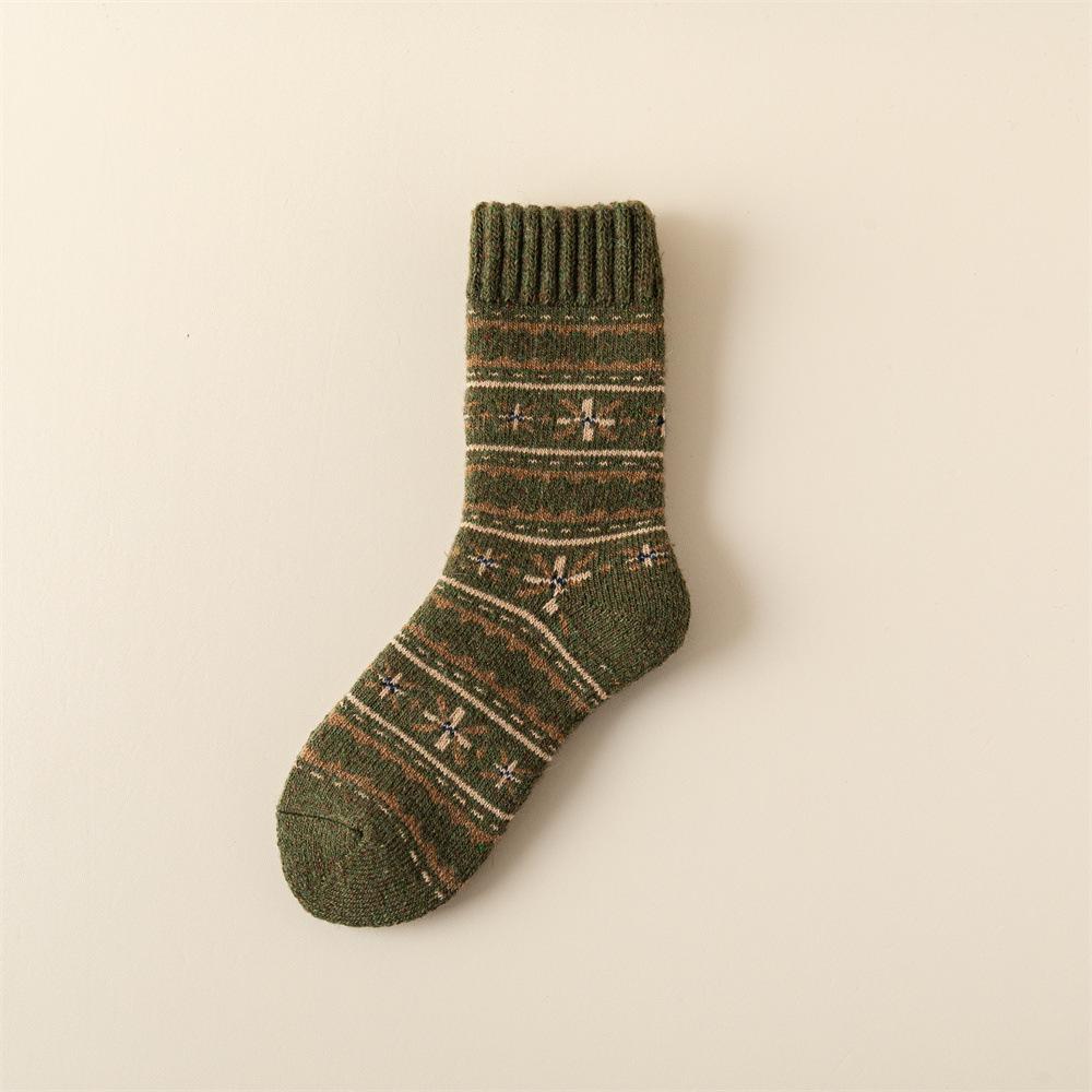 Women's Retro Ethnic Wool Socks - Warm, Fleece-Lined, Mid-Calf for Autumn/Winter
