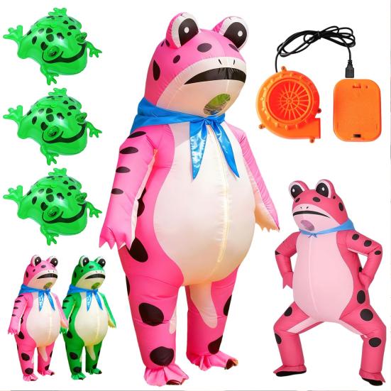 Inflatable Frog Costume for Adults Kids Funny Blow Up Frog Costume with Air Pump