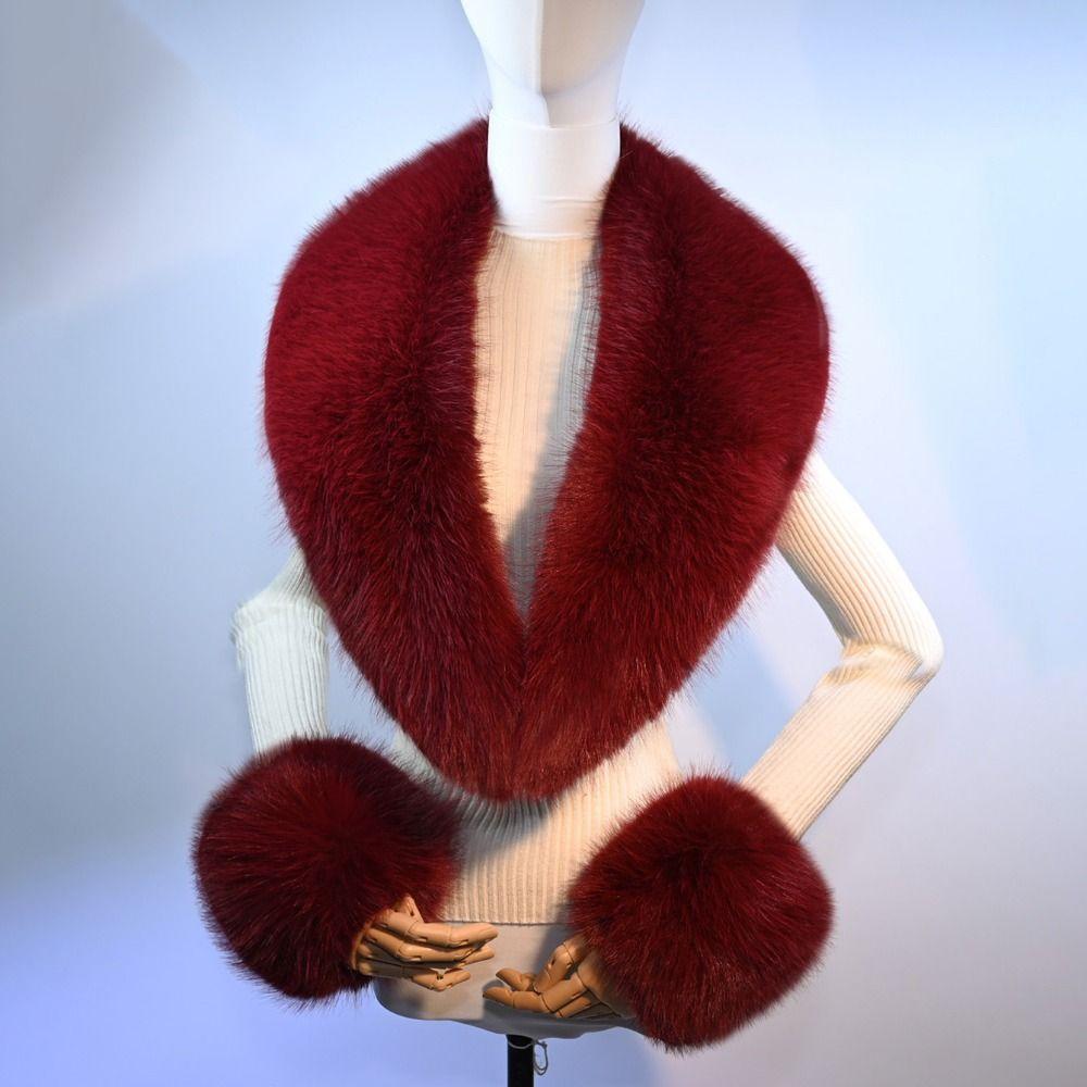 3Pcs Set Faux Fur Material Faux Fur Collar Cuffs Set Warm Texture Soft Touch Faux Fur Scarves Detachable