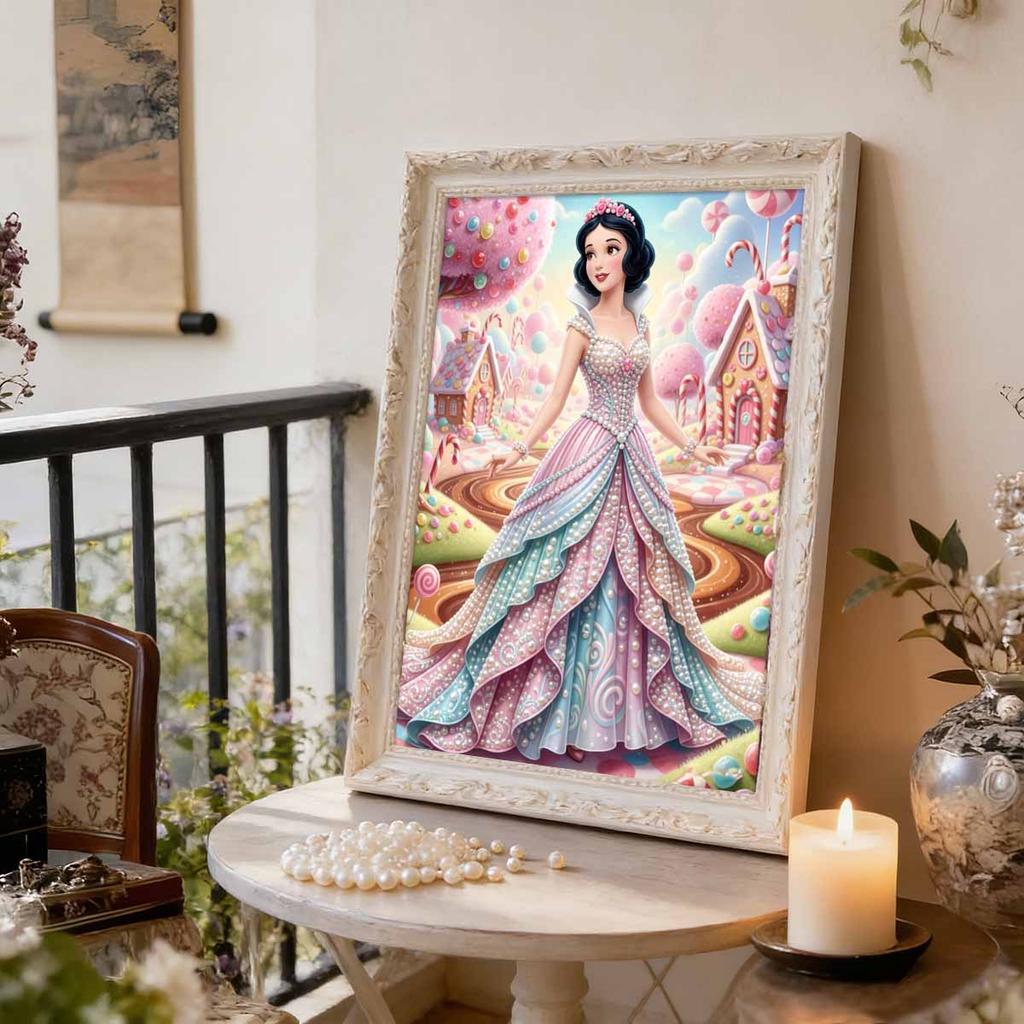 Candy House Snow White New Pearl-Inlaid Frameless Art | Handmade Pearl Craft, Candy House Lollipop Theme, for Sweet Fairy Tale Decor