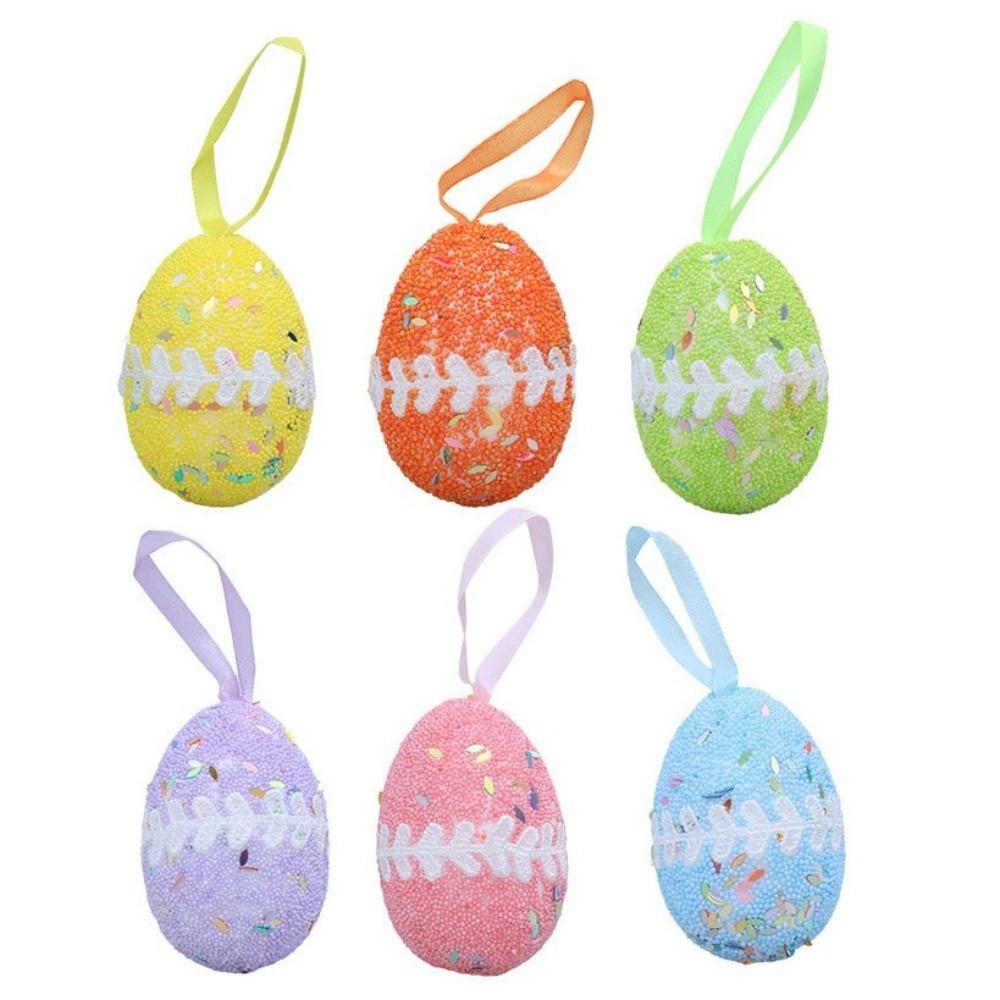 

6Pcs DIY Craft Foam Easter Eggs Pendant Glitter Eggs Hanging Ornaments Easter Hunt 6pcs