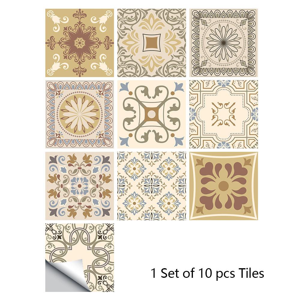 10pcs Retro Pattern Matte Surface Tiles Sticker Transfers Covers for Kitchen Bathroom Tables Floor Hard-wearing Art Wall Decals KTY