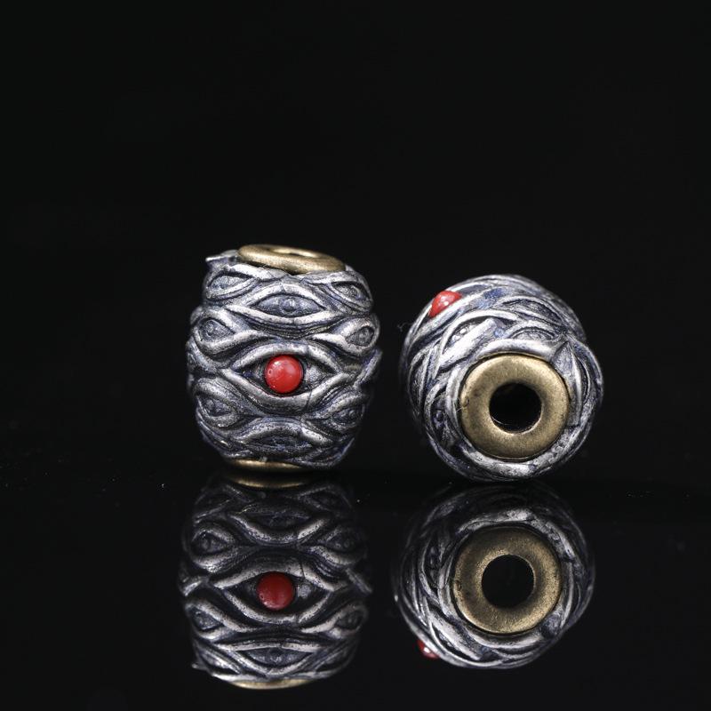 Antique-Finish Vajra Scepter Beads: Color-Preserving Silver Six-Syllable Mantra Spacer for DIY Tibetan Bracelets