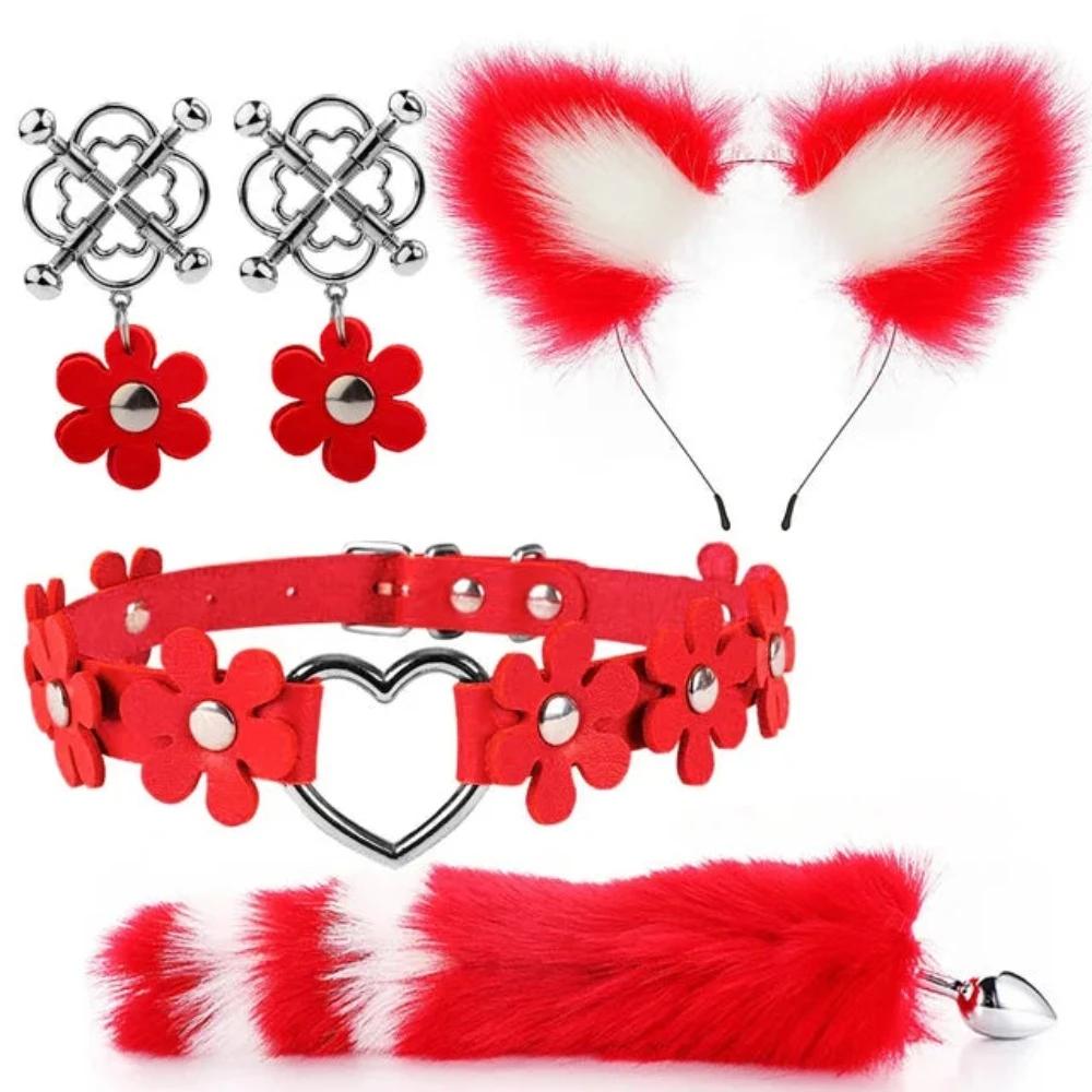 Cute Fox Tail Anal Plug Cat Ears Headbands Set Adult Toys For Women Butt Plug Tails