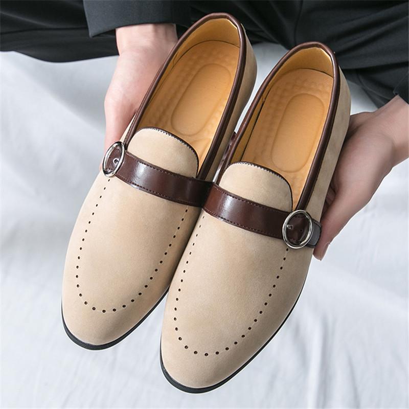 Trendy New Monk Strap Loafers New Men's Pointed Suede Leather Shoes Male Designer Formal Wedding Dress Homecoming Footwear