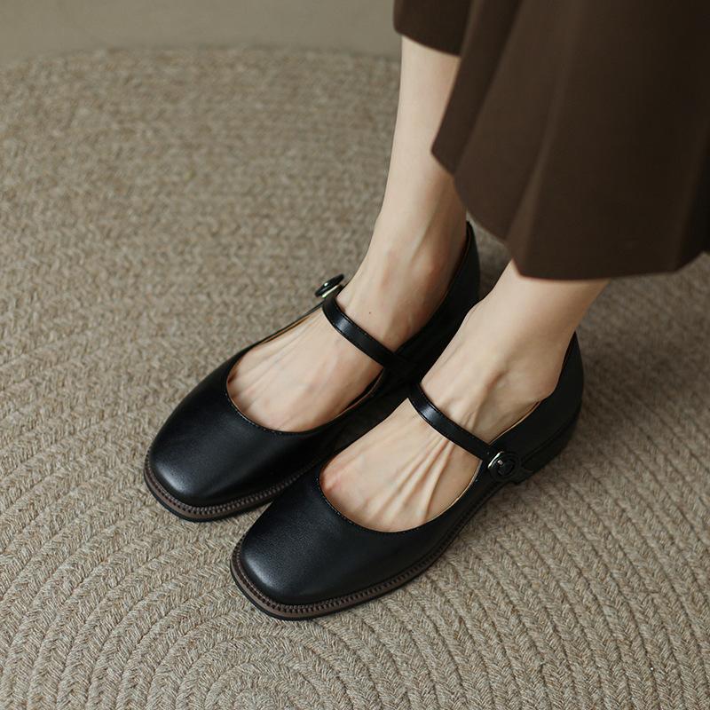 Shoes retro square head low heel single shoes women's new women's shoes Mary Jane shoes