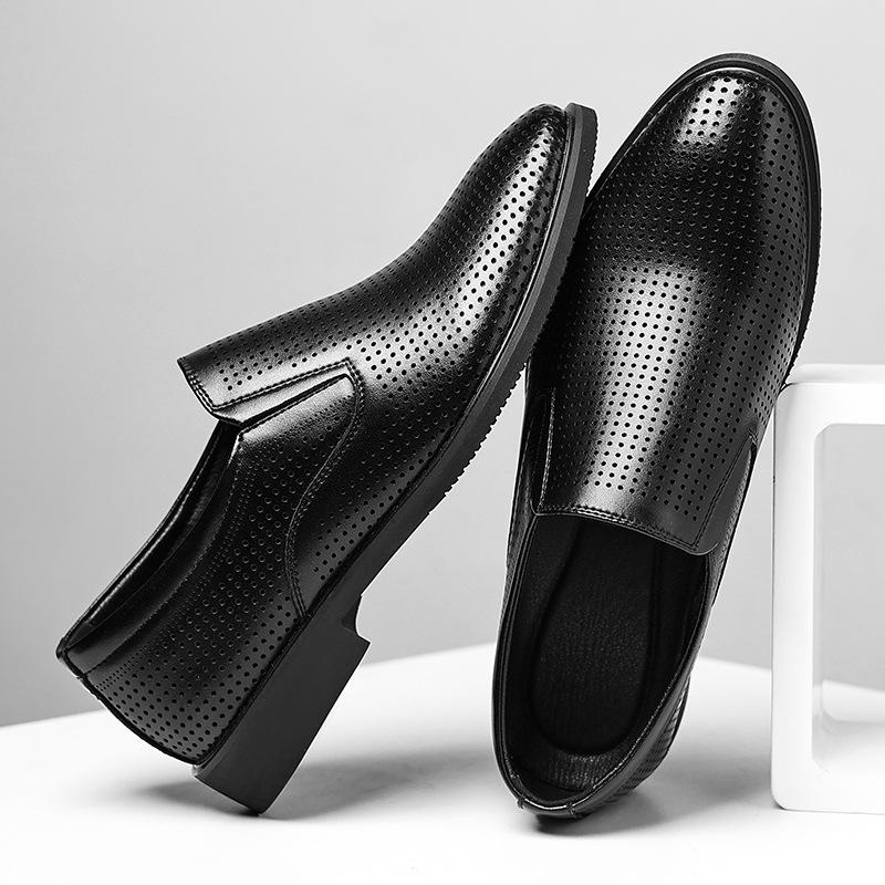 Leather shoes men's 2025 summer pedal breathable sandals business dress men's shoes dad shoes hole shoes