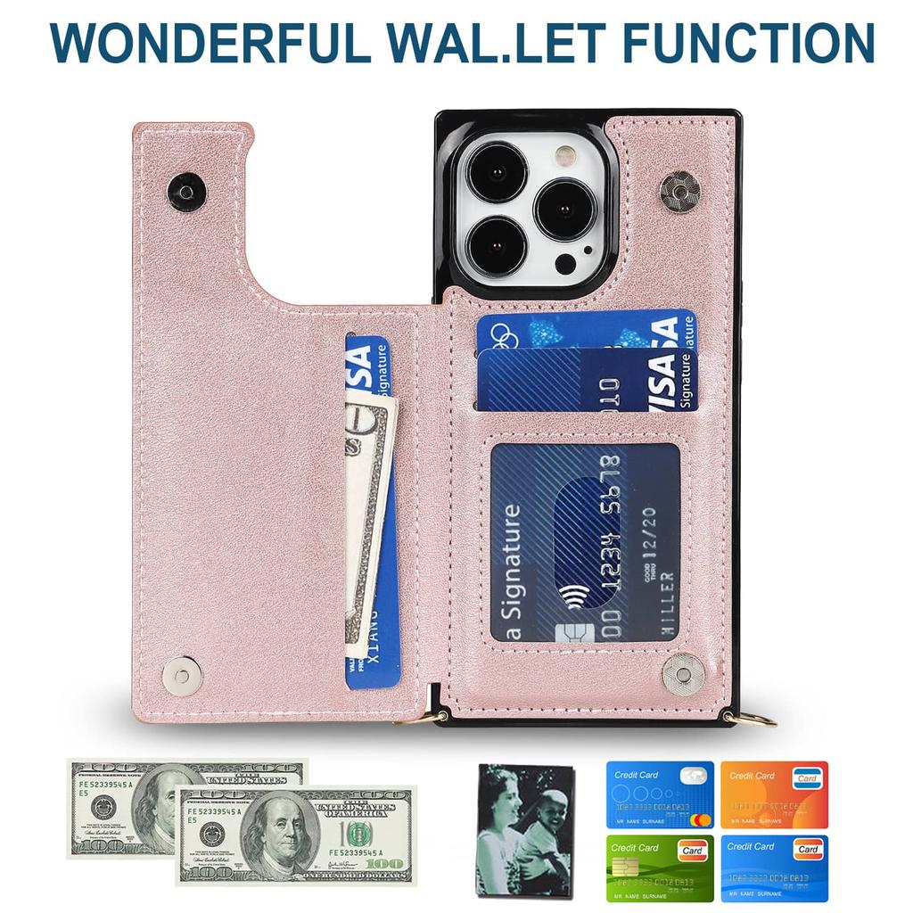 Crossbody Wallet Case for iPhone 14 13 12 11 Pro Max 13 Mini SE 2025 X XS Max XR with Card Slot Holder, Magnetic Flip Folio Case