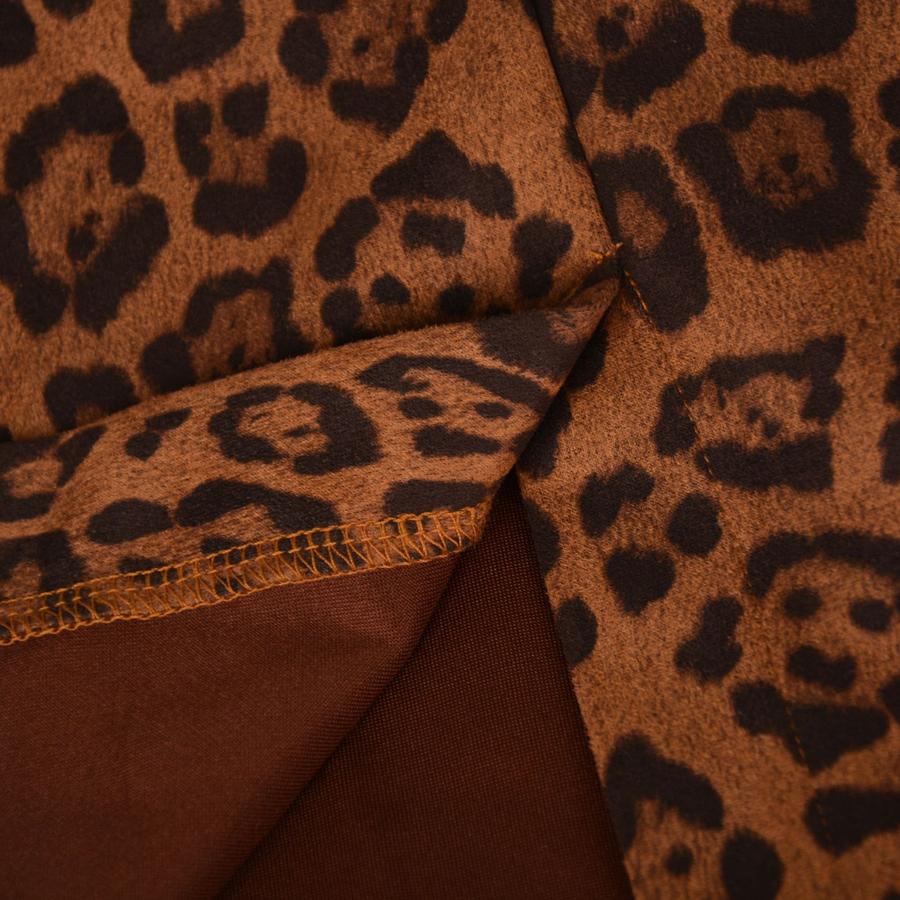 Otoño Otoño Estampado de Leopardo Ante Sintético Cintura Alta Estampada Falda Midi Moda para Mujer