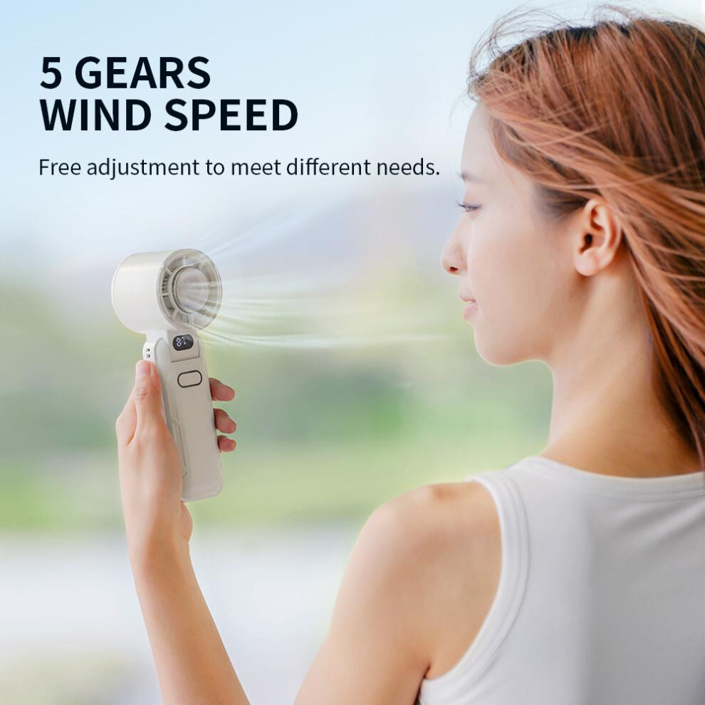 (Blue) RD21 USB Handheld Fan Rechargeable Turbo Folding Mini Fan Portable Desktop Cooling Fan