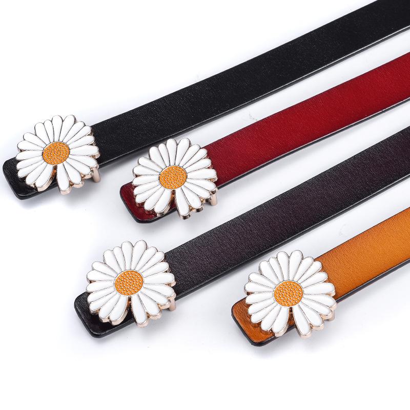 Belt Women'S Leather Cowhide Smooth Buckle Thin Belt Casual Women'S Decoration