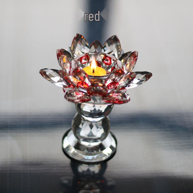 Seven-Color Lotus Crystal Glass Candle Holder for Buddhist Offering Table