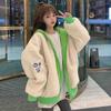 All-match Thick Coat Female Autumn and Winter Korean Version of Lamb Plush Fake Two-piece Stitching Loose Hooded Cotton Jacket