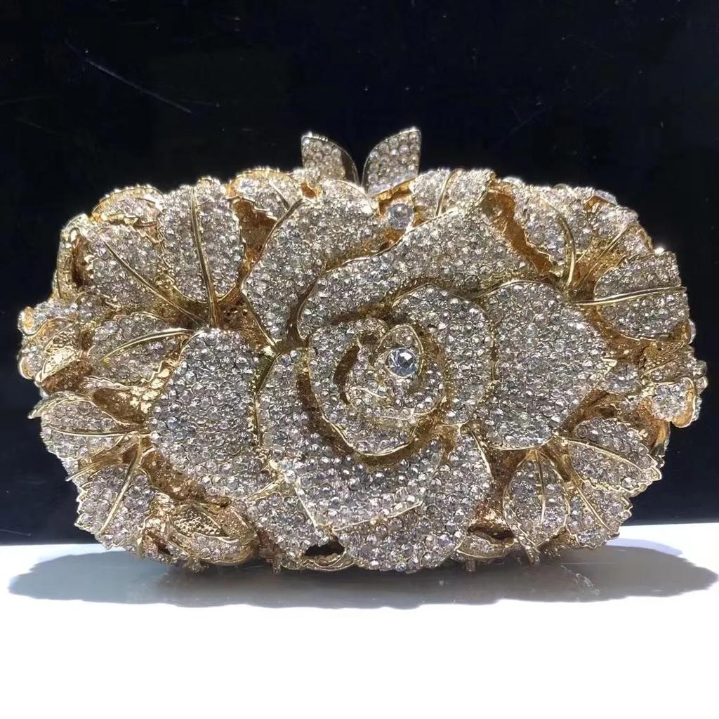 WHTUOHENG Blumenkristall Abendtaschen für Damen Diamant-Blumen-Metall-Party-Taschen Hochzeitsfeier Mädchen-Clutch Dinner-Handtaschen