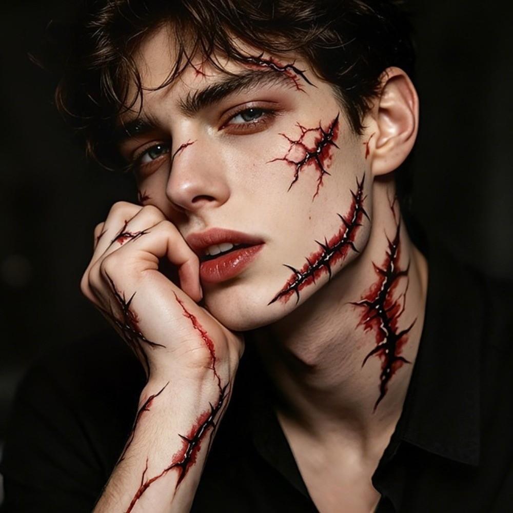 Waterproof Halloween Face Tattoo Blood Vessels Tattoo Body Art Decal  Costume Accessory