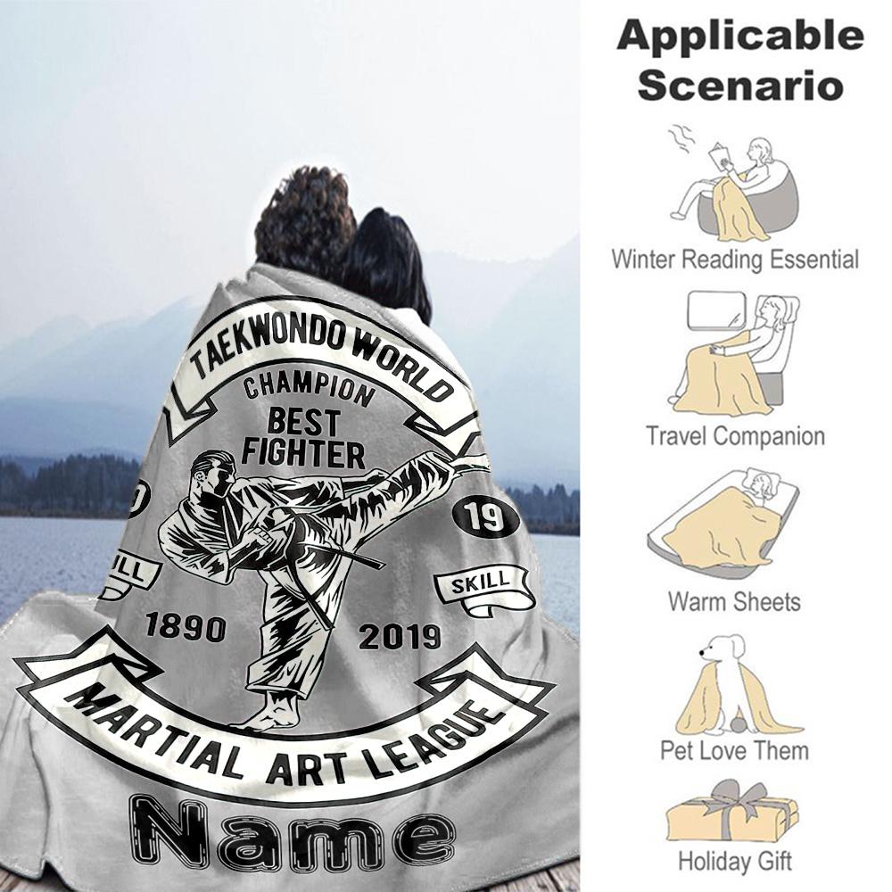 Taekwondo Uniform Personalized Text Blanket Throw Customizable Blanket Ultra-Soft Perfect for Chair Bed Home Decor Office for All Occasions