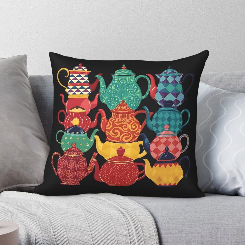 Collection Of Teapots Tea Lovers Pillowcase Polyester Linen Velvet Printed Zip Decorative Room Cushion Cover x