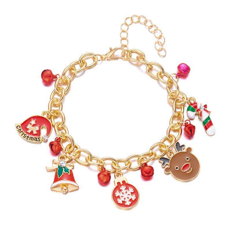 Festive Christmas Hand Jewelry With Reindeer Bell Snowflake For Celebrations
