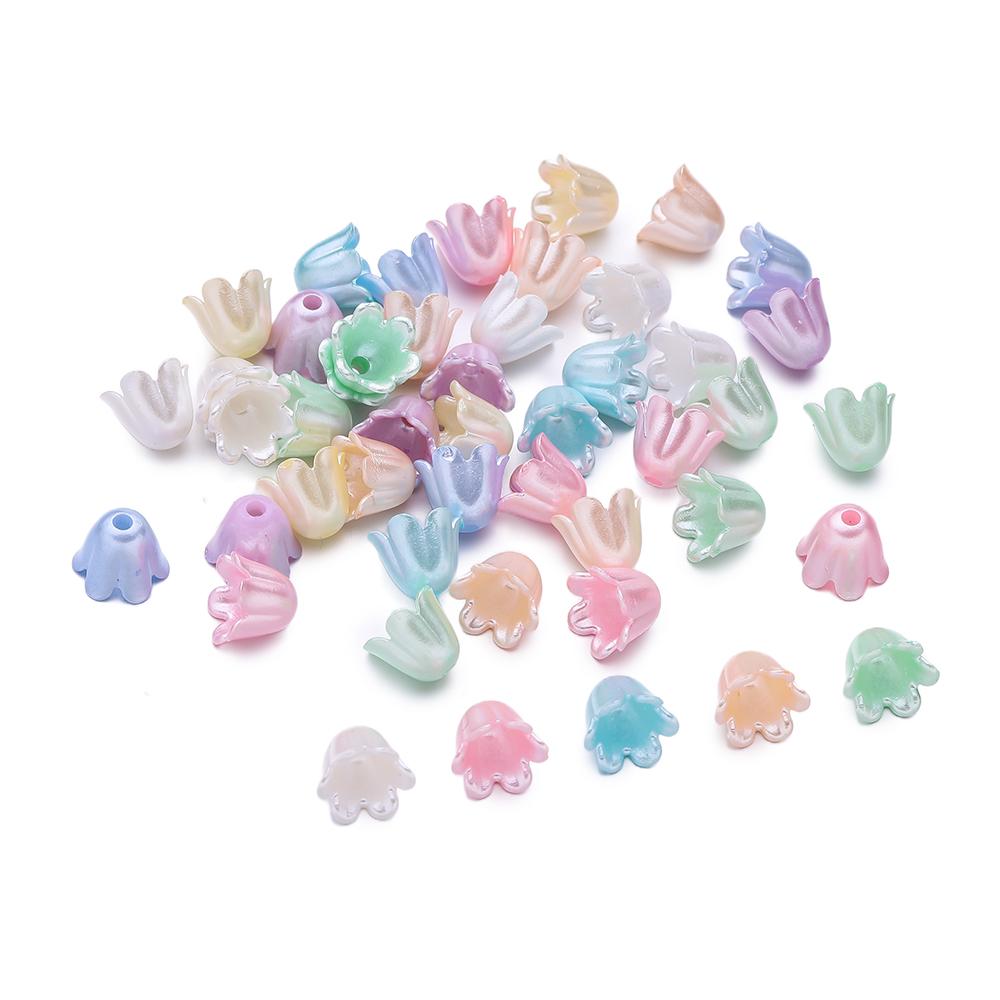 50pcs ABS Artificial Pearls Chime Flowers Beads Spacer Loose Beads for DIY Bracelets Necklaces Jewelry Making Craft Supplies