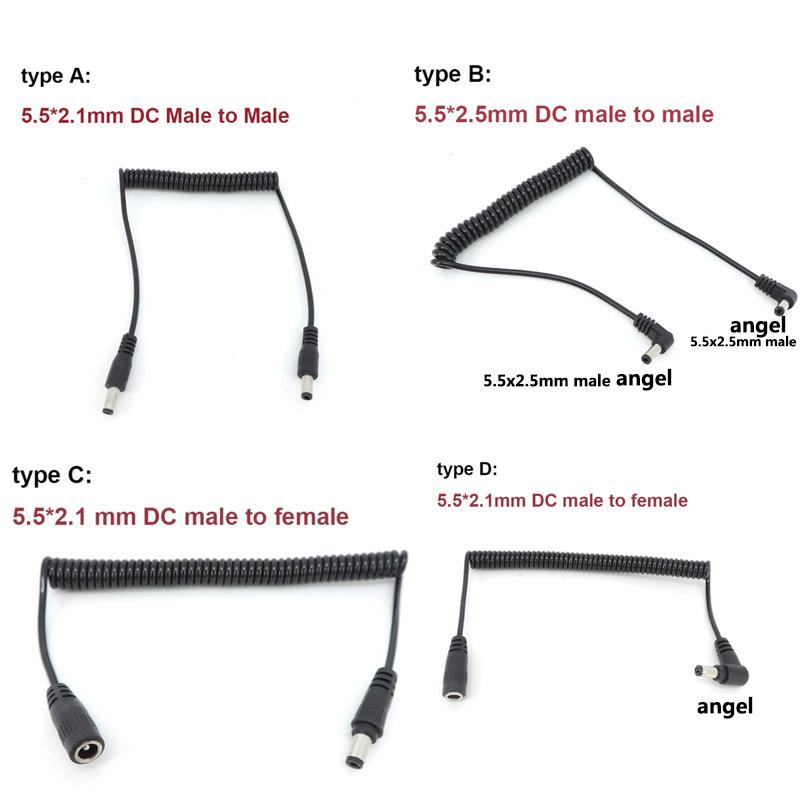 1.5m DC Male To Angel Male Female Plug Spring Power Cord Cable 5.5 X 2.5mm 5.5mm X 2.1mm Extension Cord for LED Strip USB Fan
