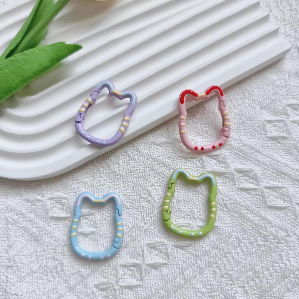 Hand-Painted Double-Sided Lucky Cat Keychain with Heart Snap Hook