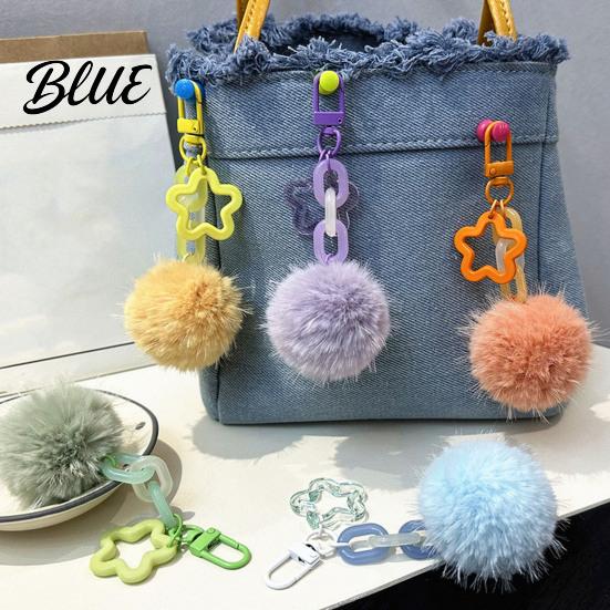 Multi Purpose Hanging Accessory Plush Ball Keychain Fluffy Pompom Pendant with Hollow Star Backpack Women Bag Ornament Purse Decorative Accessories,