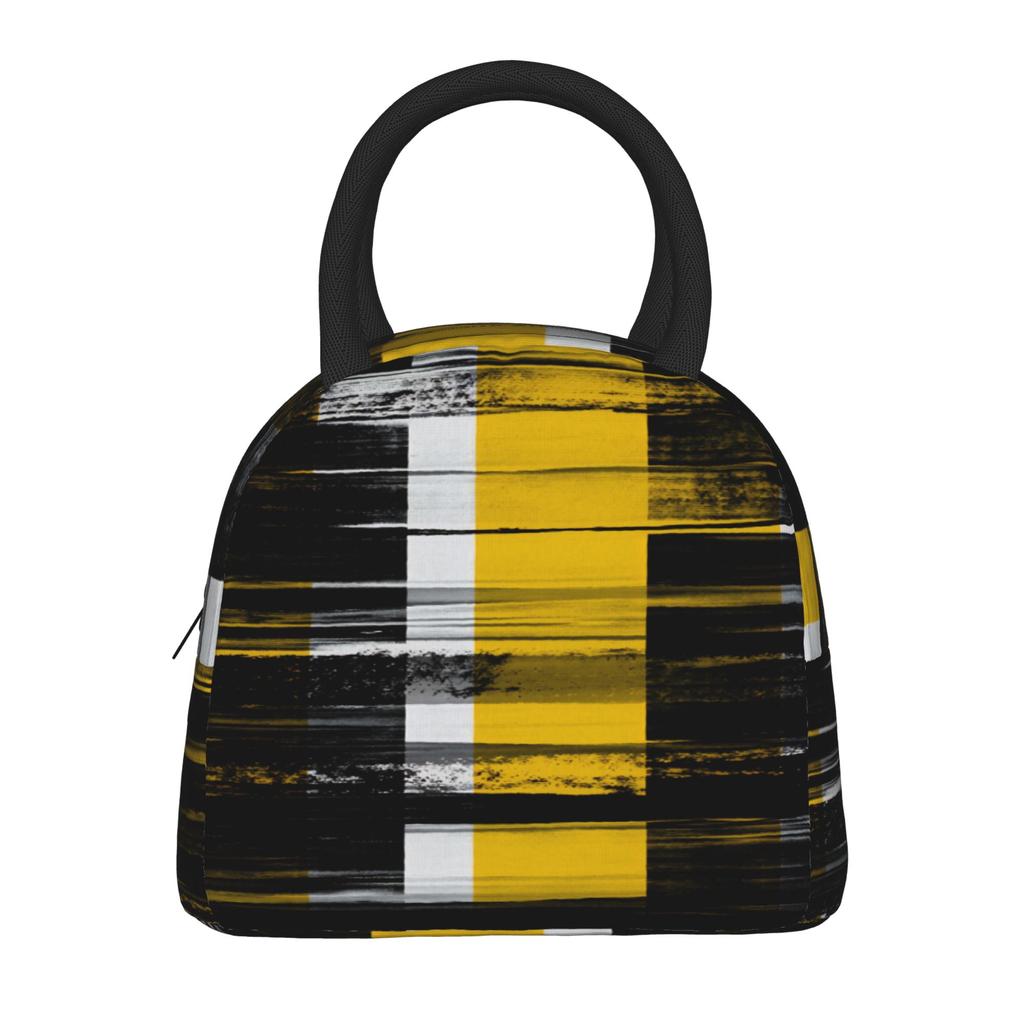 Yellow Grey Geometric Lunch Bag For Women Graphic Lunch Box Fun Office Cooler Bag Portable Oxford Thermal Lunch Bags