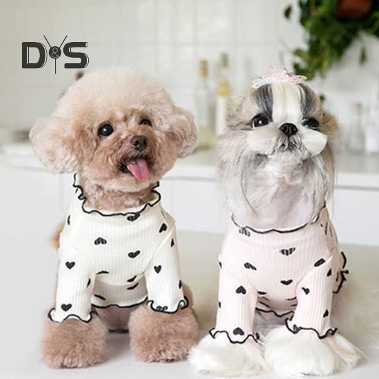 Haine pentru câini pentru câini de talie mică, mijlocie, pisici, vară, toamnă, cu imprimeu inimă, cămașă pentru cățeluș, mânecă lungă extensibilă, ținute pentru animale de companie pentru chihuahua schnauzer