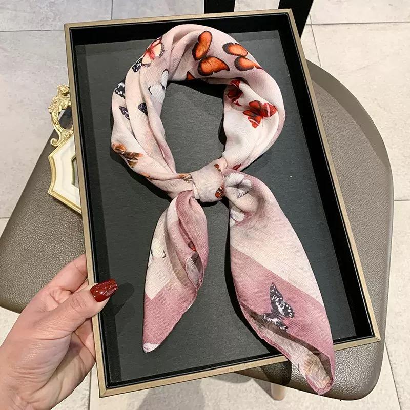Butterfly Pattern Square Scarf Women Soft Head Scarf Spring Autumn Warm Neck Ties Female Foulard Bandana Cotton Feel Headscarf