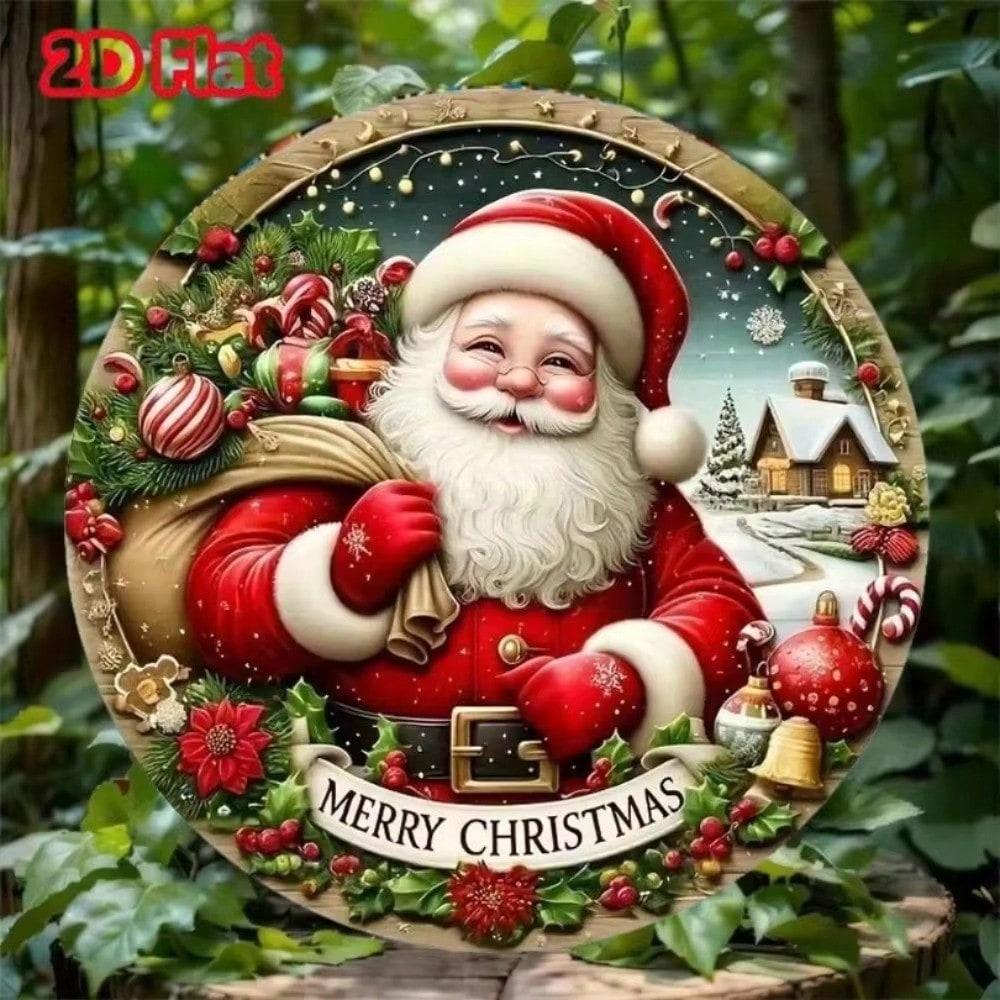 

Круглая металлическая табличка Рождественский снеговик - Настенное украшение для входной двери, Зимний декор на Рождество 20x20