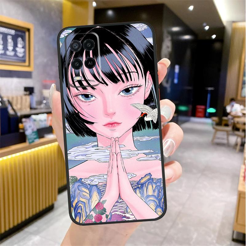 Cartoon Girl Aesthetic Case For Oppo A96 A76 A16 A17 A18 A60 A80 A40 A38 A58 A78 A98 A94 A74 A54 A15 A57 A77 A5 Pro