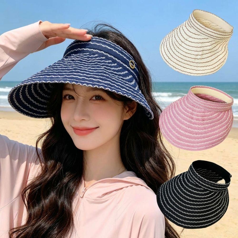 Folding Headband Sun Visor Hat Wide Brim Bucket Hat Trendy Women's Stripe Sun Hat Summer Outdoor